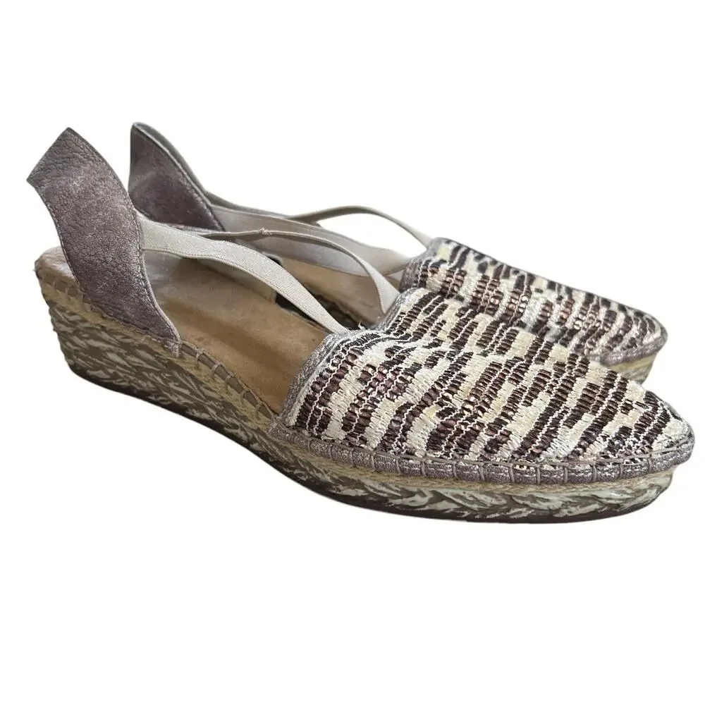 Rieker Taupe Brown & Tan Sparkle Leather & Plastic Espadrille Comfort Wedge